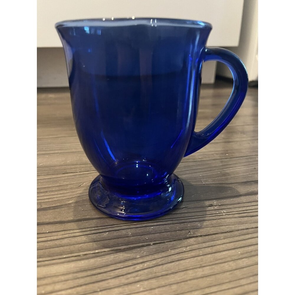 Cobalt Blue Anchor Hocking Replacement Glass Pedestal Coffee Mug with Handle USA - Picture 4 of 6